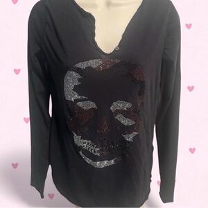Zadig & Voltaire Black Long Sleeve Tee with Skull Design